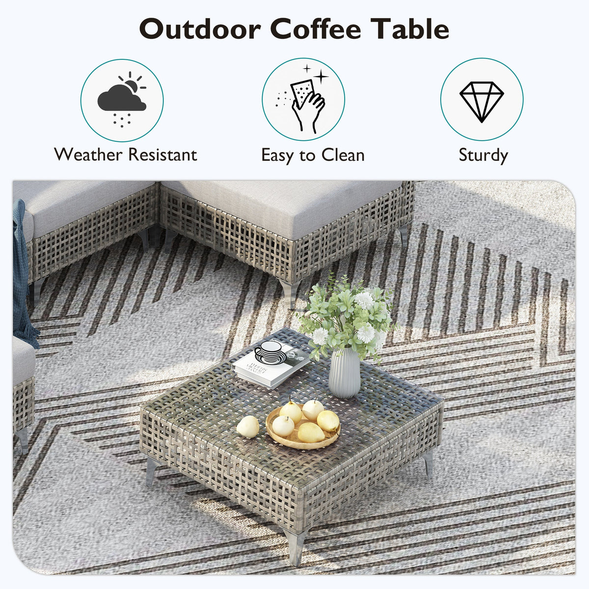 Outdoor Patio Set with Fire Pit Table Rattan Gray 8 Piece 60000 BTU