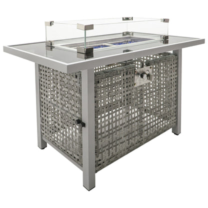 Outdoor Patio Set with Fire Pit Table Rattan Gray 8 Piece 60000 BTU