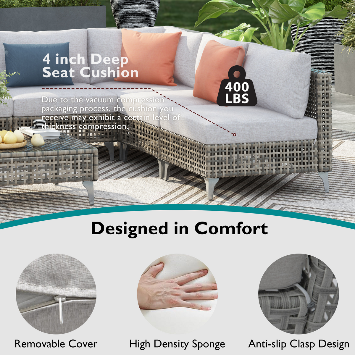 Outdoor Patio Set with Fire Pit Table Rattan Gray 8 Piece 60000 BTU