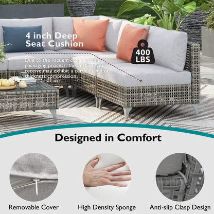 Outdoor Patio Set with Fire Pit Table Rattan Gray 8 Piece 60000 BTU