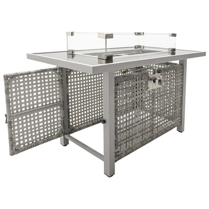 Outdoor Patio Set with Fire Pit Table Rattan Gray 8 Piece 60000 BTU