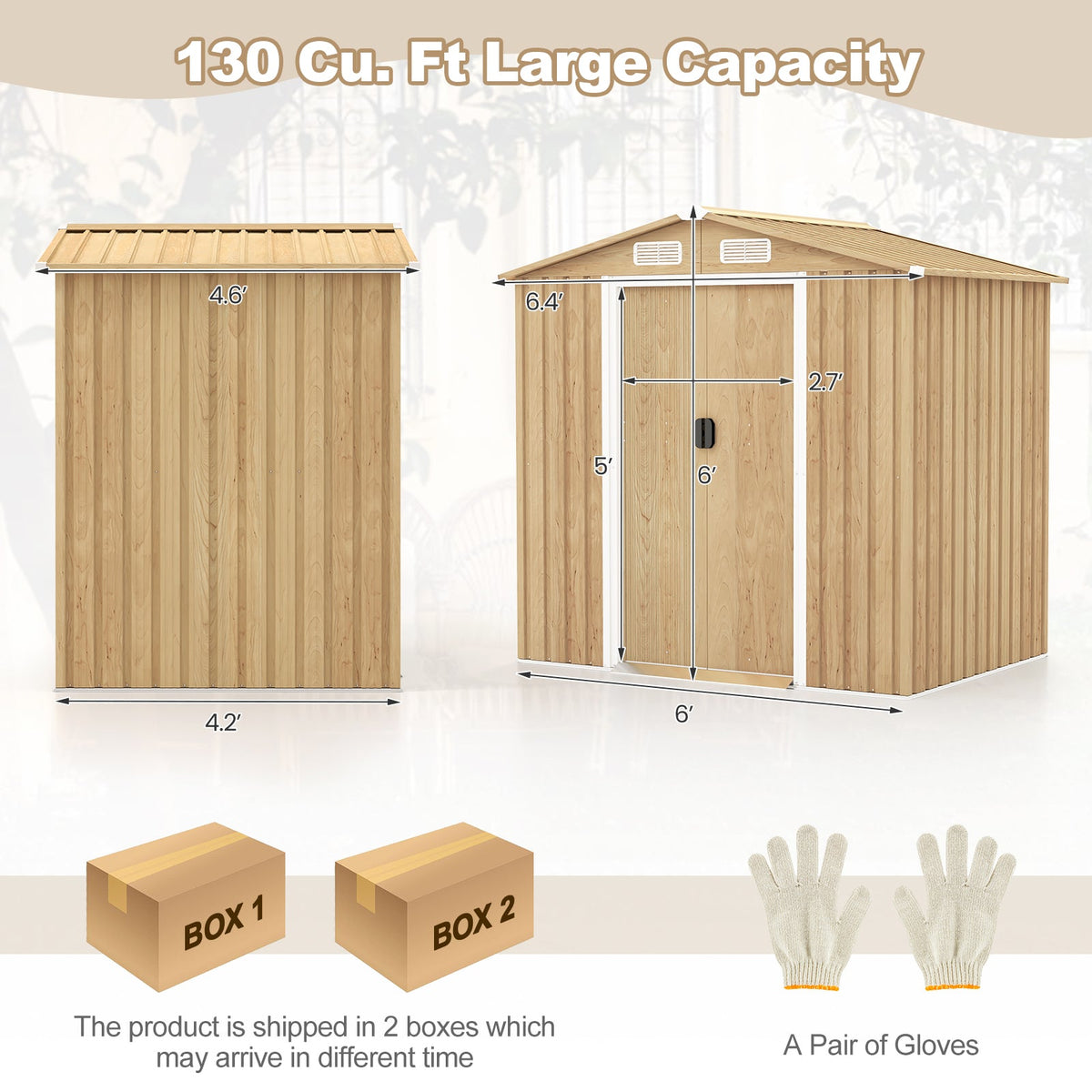 6 x 4 Feet Galvanized Steel Storage Shed with Lockable Sliding Doors