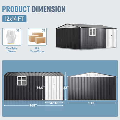 VIWAT Outdoor Metal Storage Shed With Lockable Door And Window