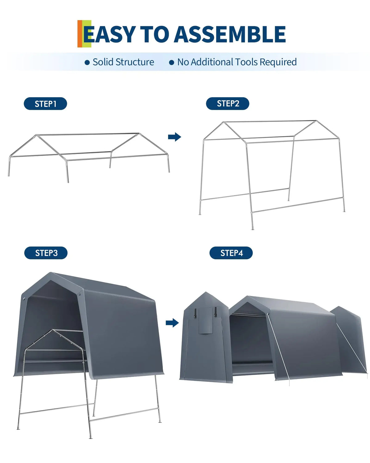 6x8 FT Heavy Duty Outdoor Storage Shed Portable Steel Frame Shelter With Waterproof PE Tarp Cover Dual Zipper Doors & Mesh Vents