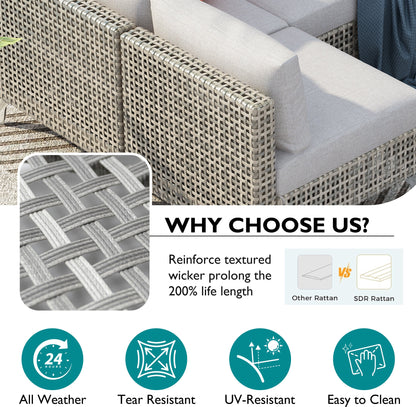 Outdoor Patio Set with Fire Pit Table Rattan Gray 8 Piece 60000 BTU