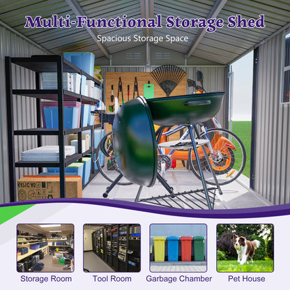 10X8FT Outdoor Steel Storage Shed with Clear Window, Lockable Doors