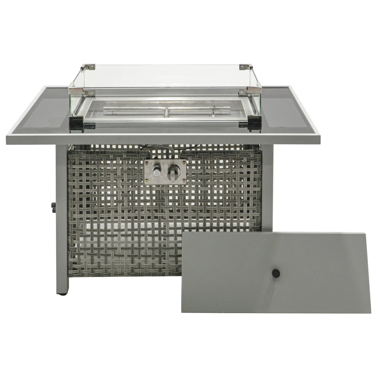 Outdoor Patio Set with Fire Pit Table Rattan Gray 8 Piece 60000 BTU
